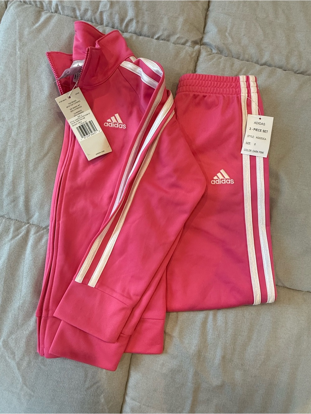 adidas Pink Girls' Track Pants & Jacket Set with White Stripes